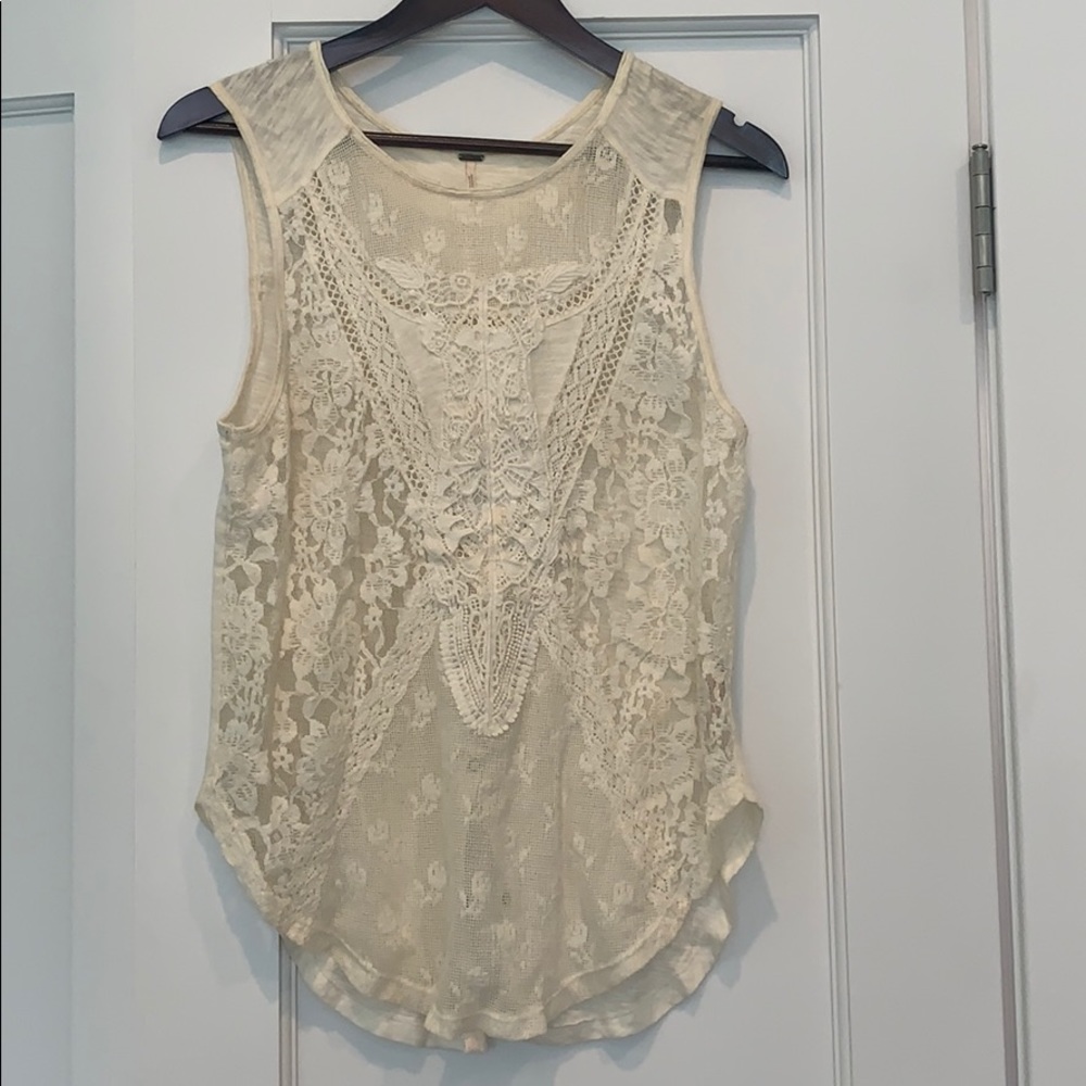 Free People Oatmeal Lace Top